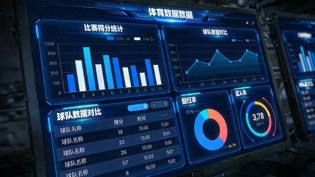 体育数据分析场景，屏幕上显示比赛统计图表与数据看板
